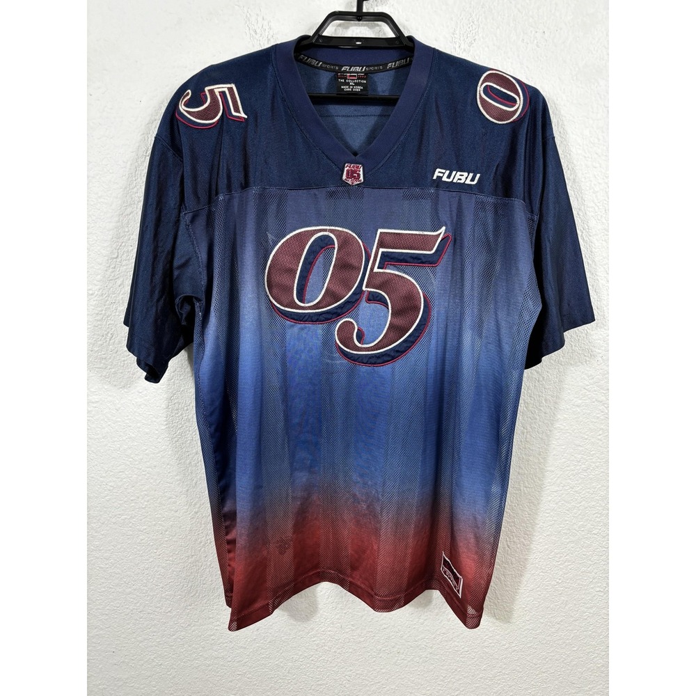 FUBU Shirt Mens XL Blue Red‎ 05 Hip Hop Y2K Jersey Streetwear Embroidered Poly